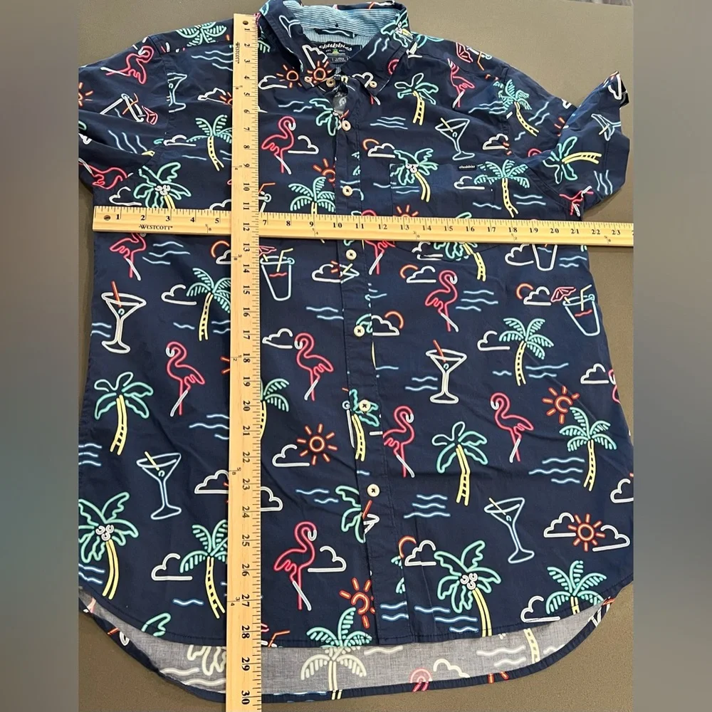 Chubbies Mens Button Down Shirt Tropical Neon Print Tiki Cruise Beach Large EUC - Picture 5 of 5
